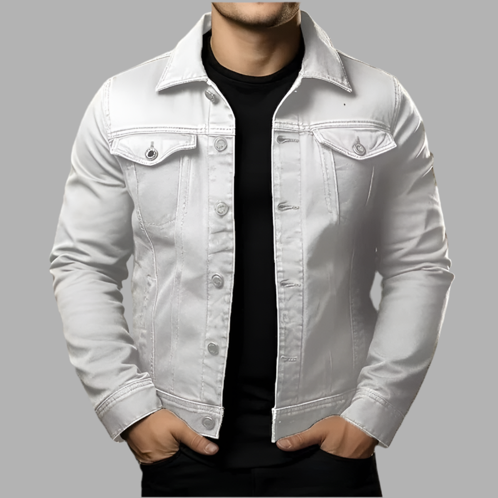 Herrjeansjacka med knappstängning och bröstfickor