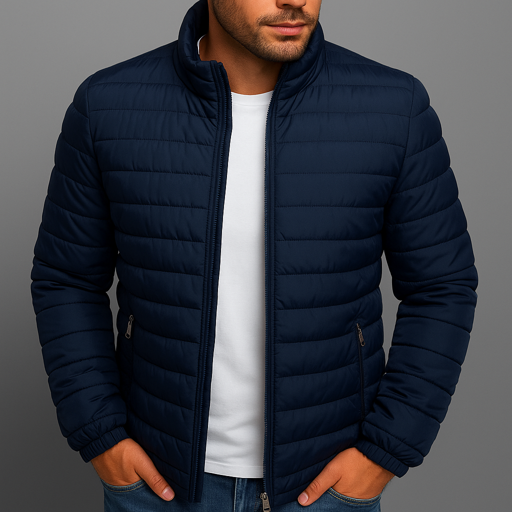 Vadderad herrjacka med dragkedja och ståkrage