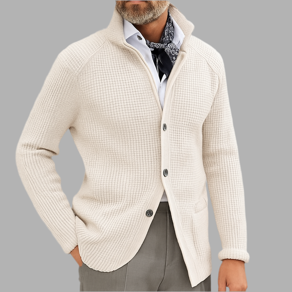 Herrkardigan med knappstängning och ståkrage