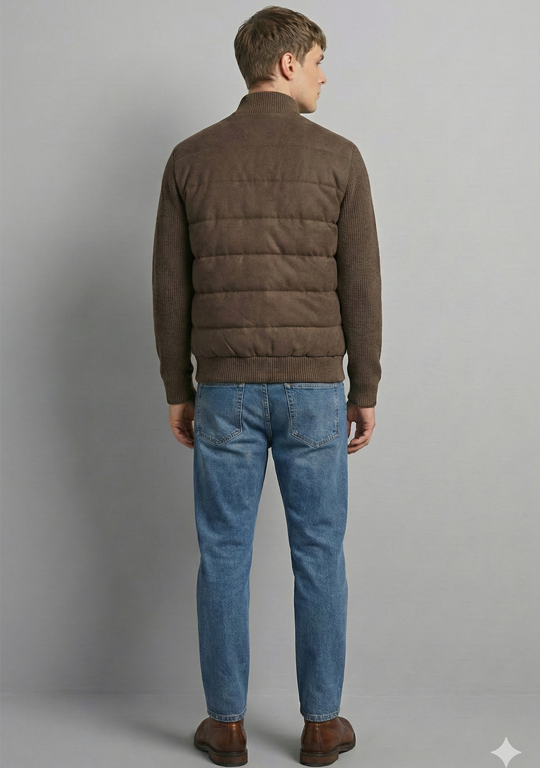 Hybrid Quilted Jacka med Ribbstickade Ärmar | Johan – Brun