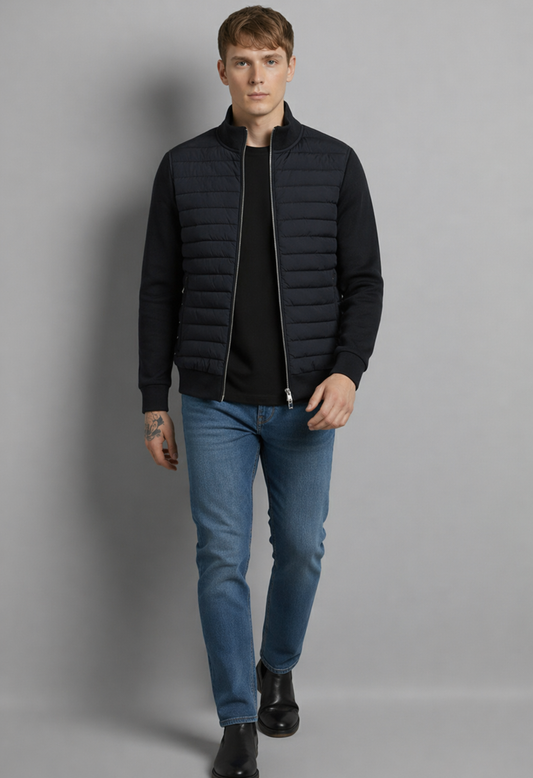 Hybrid Quilted Jacka med Ribbstickade Ärmar | Anton – Svart