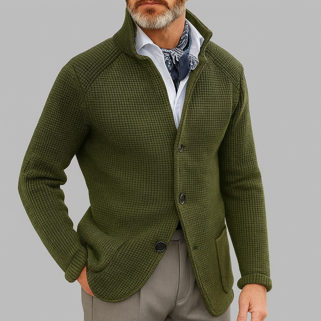 Herrkardigan med knappstängning och ståkrage