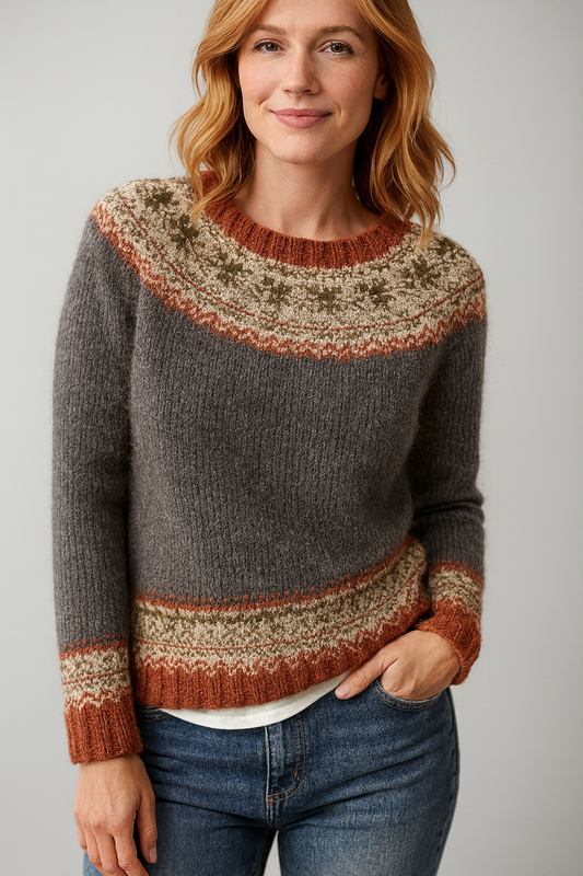 Damtröja med stickat mönster och rund halsringning 