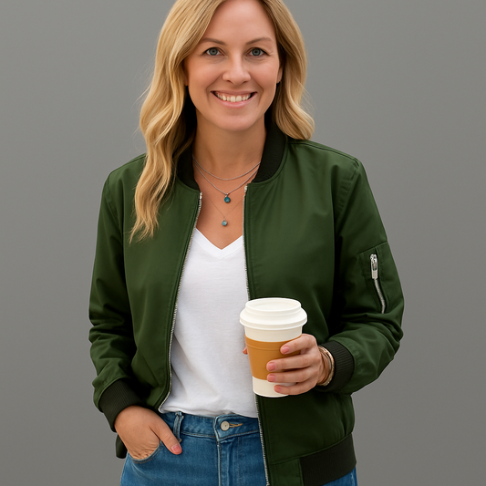 Bomberjacka med dragkedja och ribbade ärmslut 