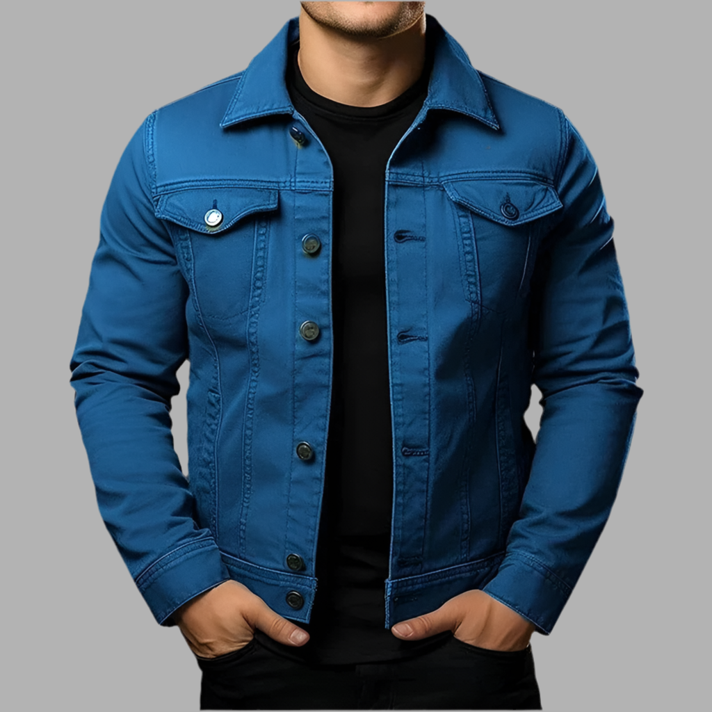 Herrjeansjacka med knappstängning och bröstfickor
