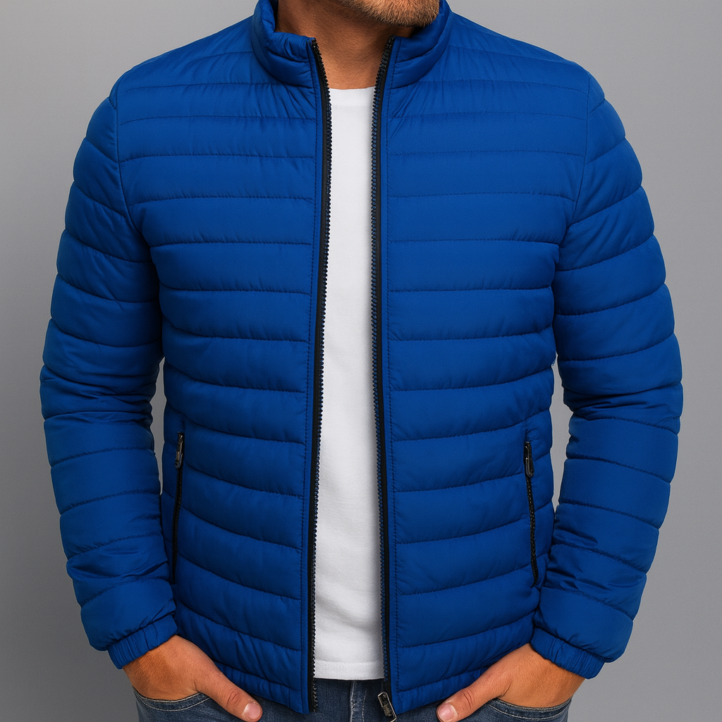 Vadderad herrjacka med dragkedja och ståkrage