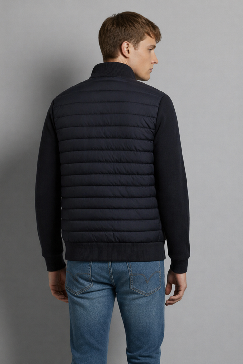 Hybrid Quilted Jacka med Ribbstickade Ärmar | Anton – Svart