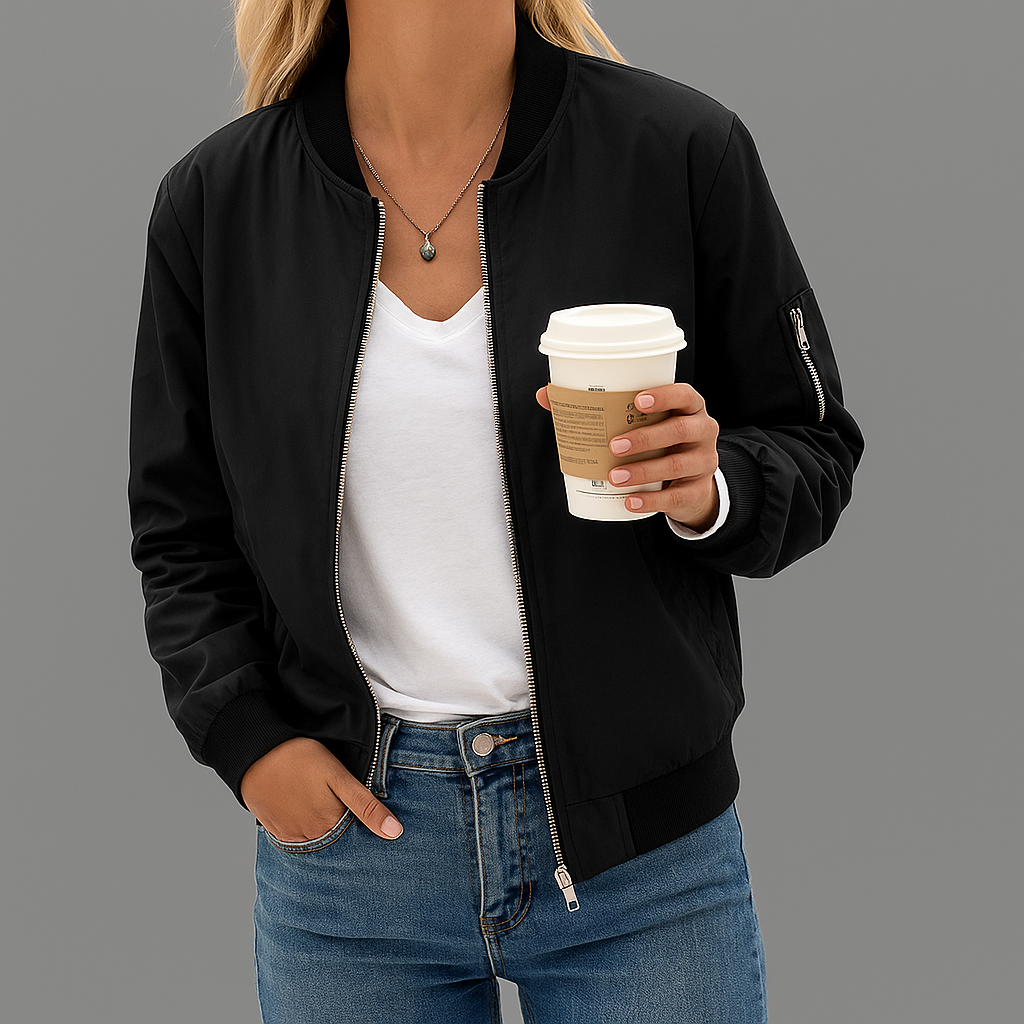 Bomberjacka med dragkedja och ribbade ärmslut 