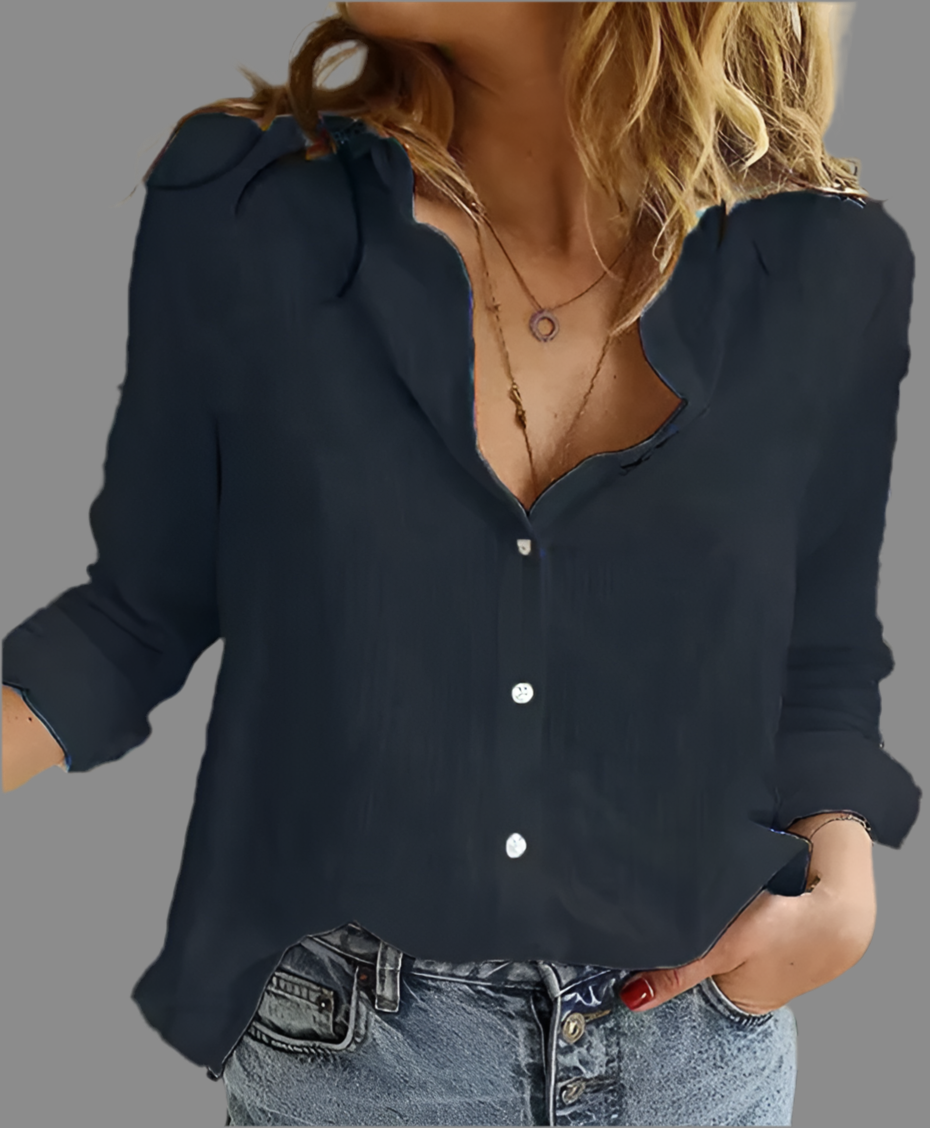 Dames blus med knäppning och lång mouwen