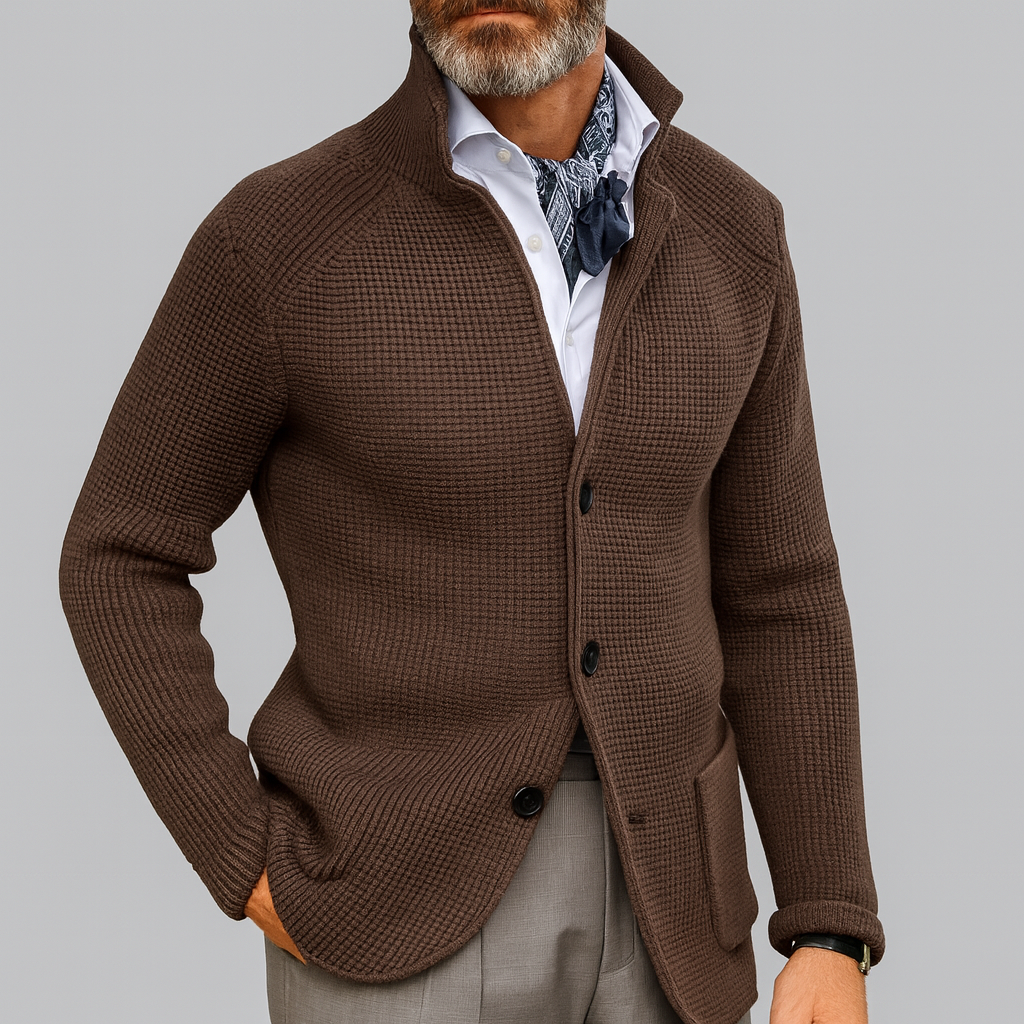 Herrkardigan med knappstängning och ståkrage