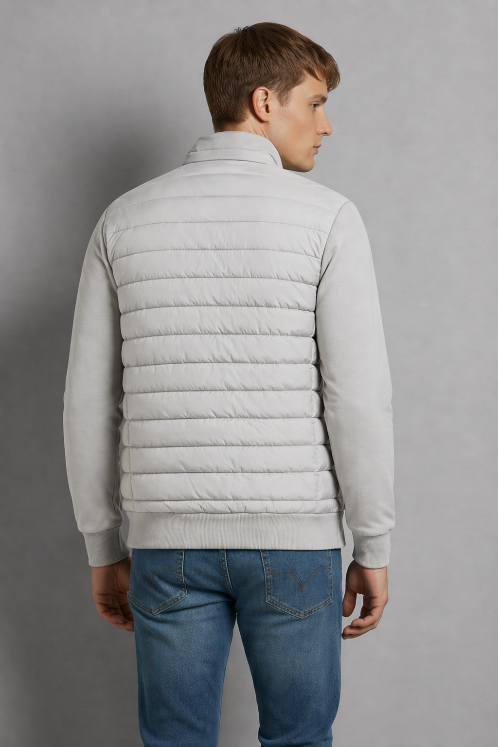 Hybrid Quilted Jacka med Ribbstickade Ärmar | Albin – Vit