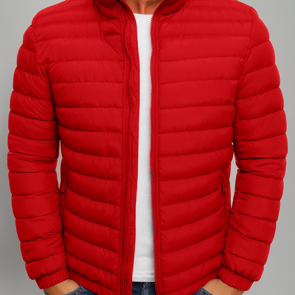 Vadderad herrjacka med dragkedja och ståkrage