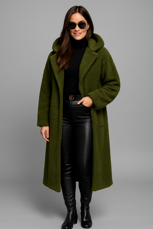 Damkappa med lång skärning och knappstängning 