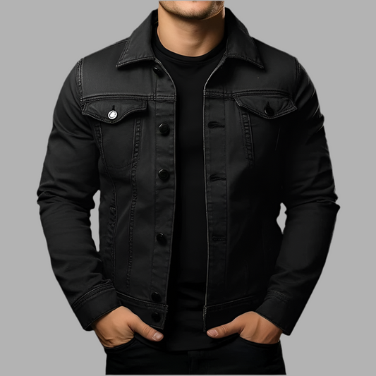 Herens denimjack med knäppning och borstzakken