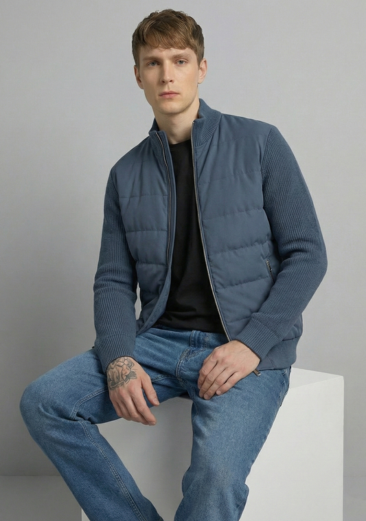 Hybrid Quilted Jacka med Ribbstickade Ärmar | Erik – Blå