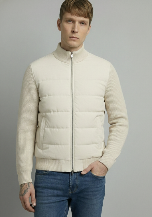 Hybrid Quilted Jacka med Ribbstickade Ärmar | Albin – Vit