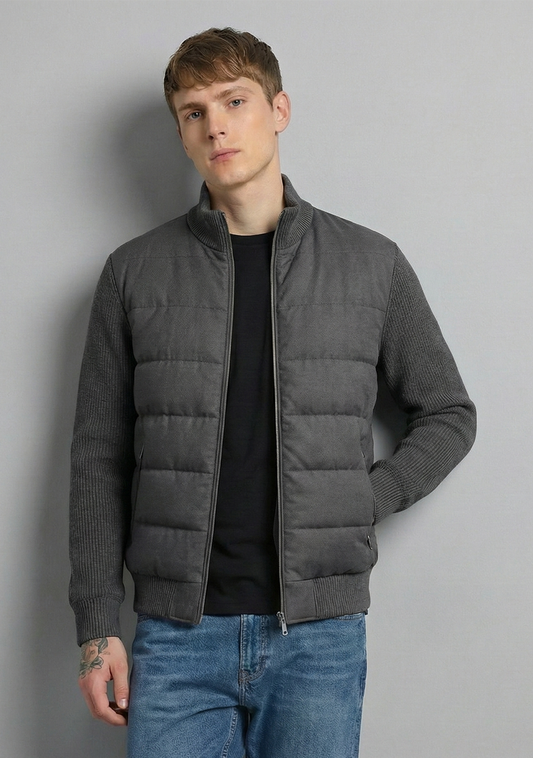 Hybrid Quilted Jacka med Ribbstickade Ärmar | Lukas – Mörkgrå