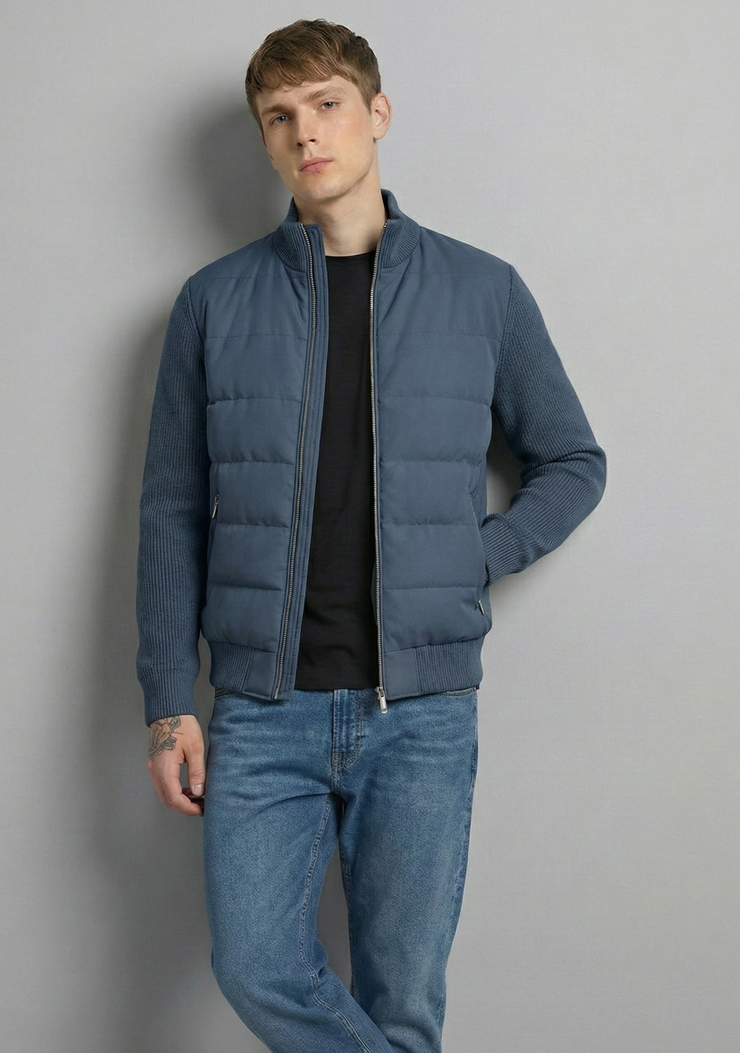 Hybrid Quilted Jacka med Ribbstickade Ärmar | Erik – Blå