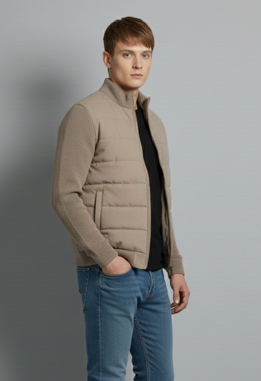 Hybrid Quilted Jacka med Ribbstickade Ärmar | Elias – Beige