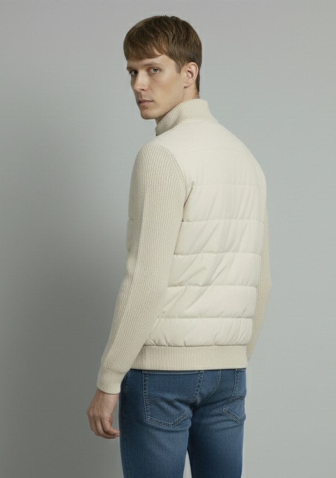 Hybrid Quilted Jacka med Ribbstickade Ärmar | Albin – Vit