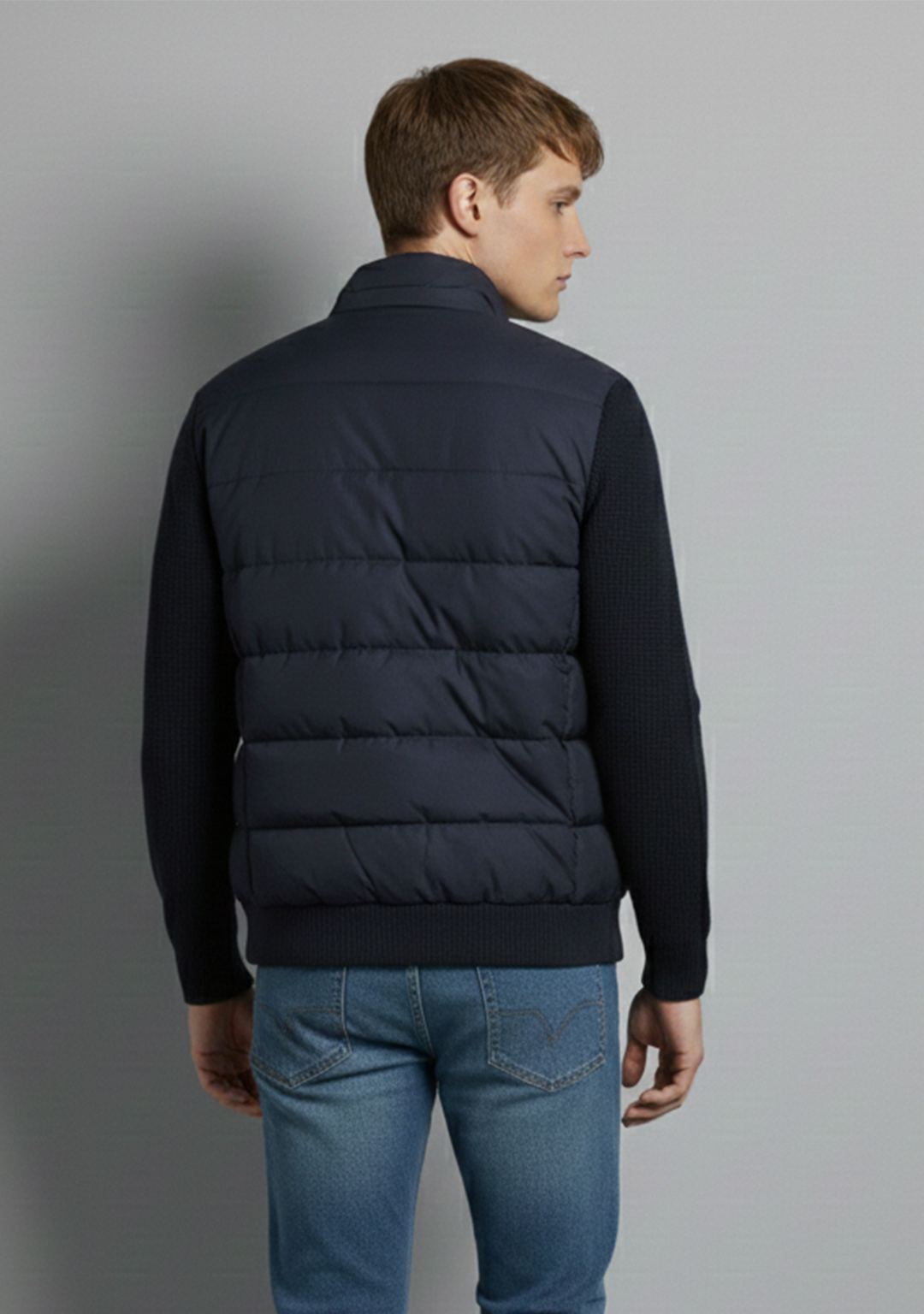 Hybrid Quilted Jacka med Ribbstickade Ärmar | Anton – Svart