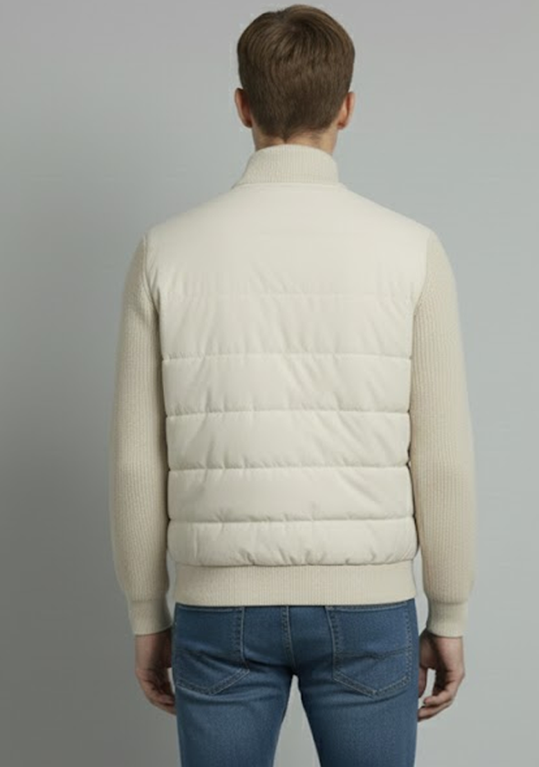 Hybrid Quilted Jacka med Ribbstickade Ärmar | Albin – Vit