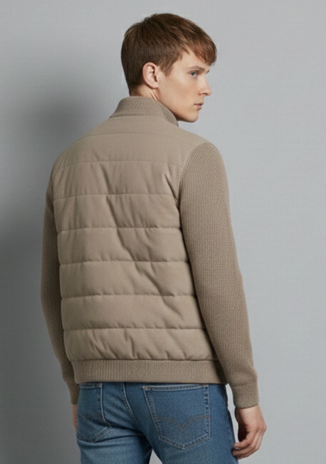 Hybrid Quilted Jacka med Ribbstickade Ärmar | Elias – Beige