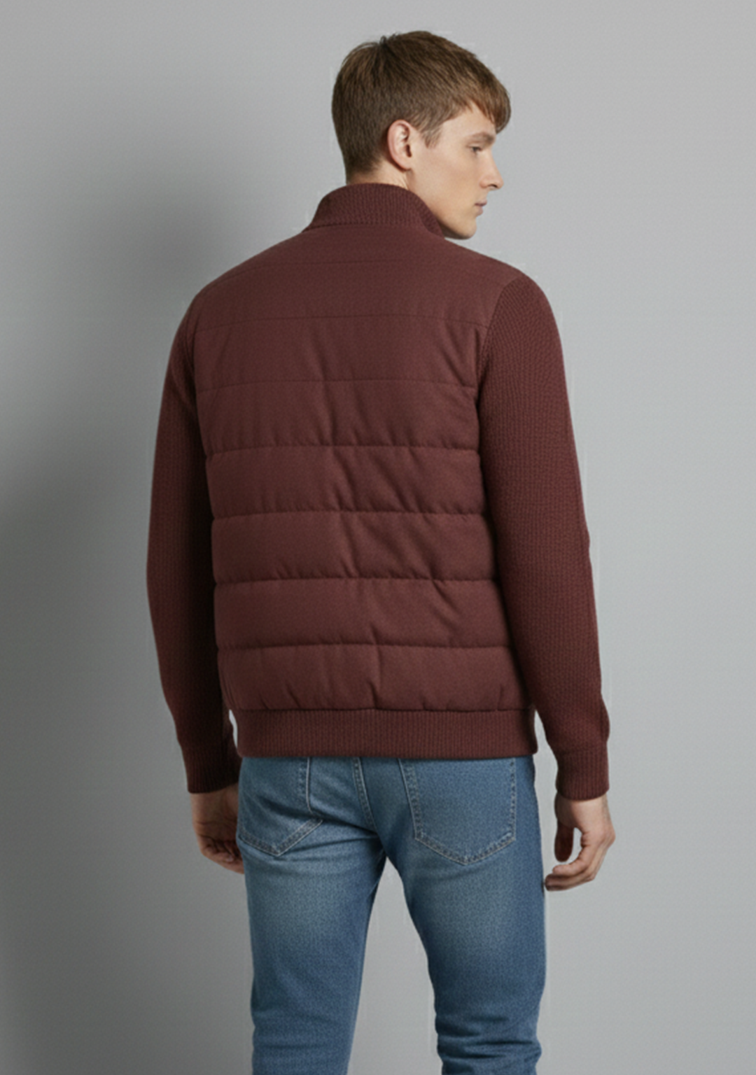 Hybrid Quilted Jacka med Ribbstickade Ärmar | Henrik – Vinröd