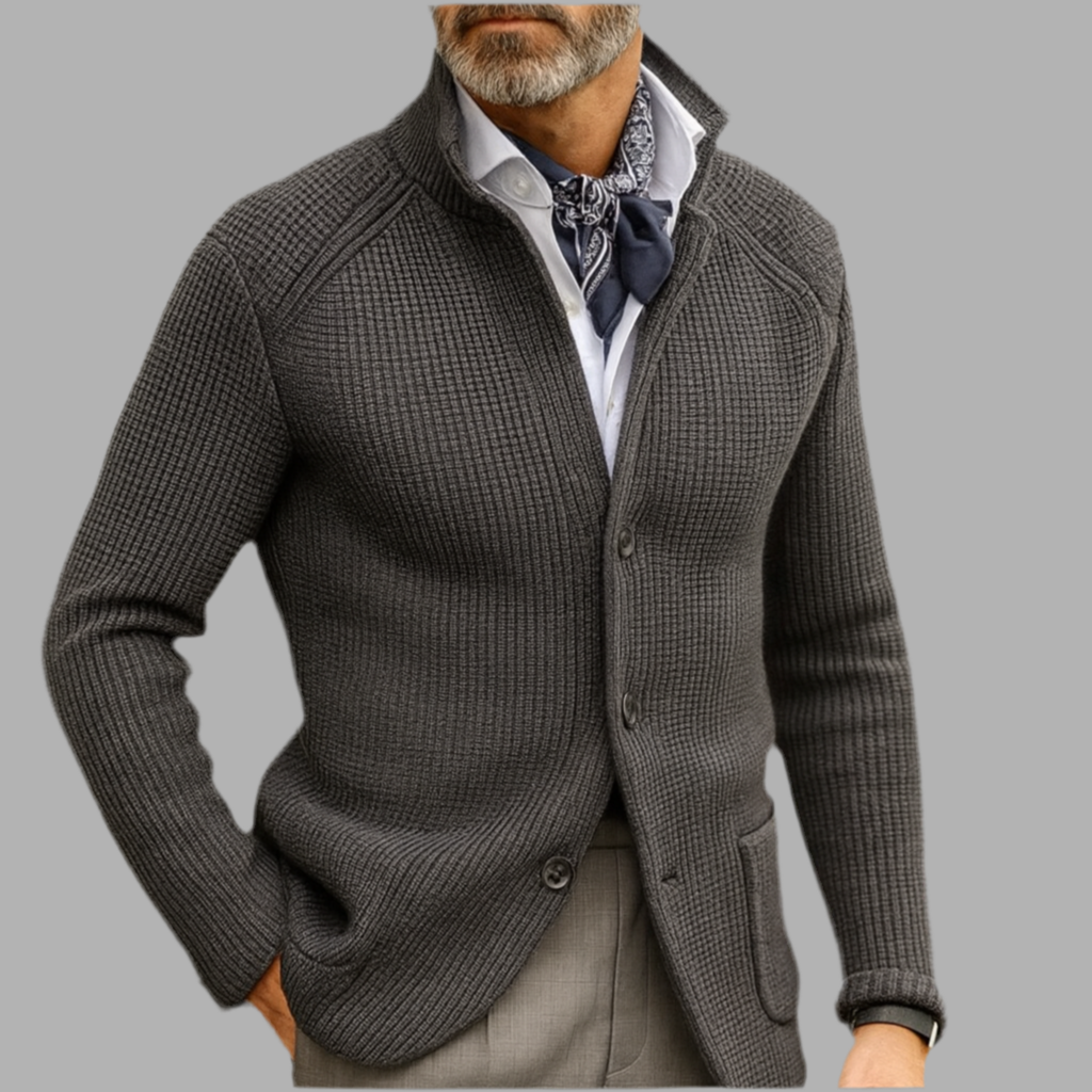 Herrkardigan med knappstängning och ståkrage