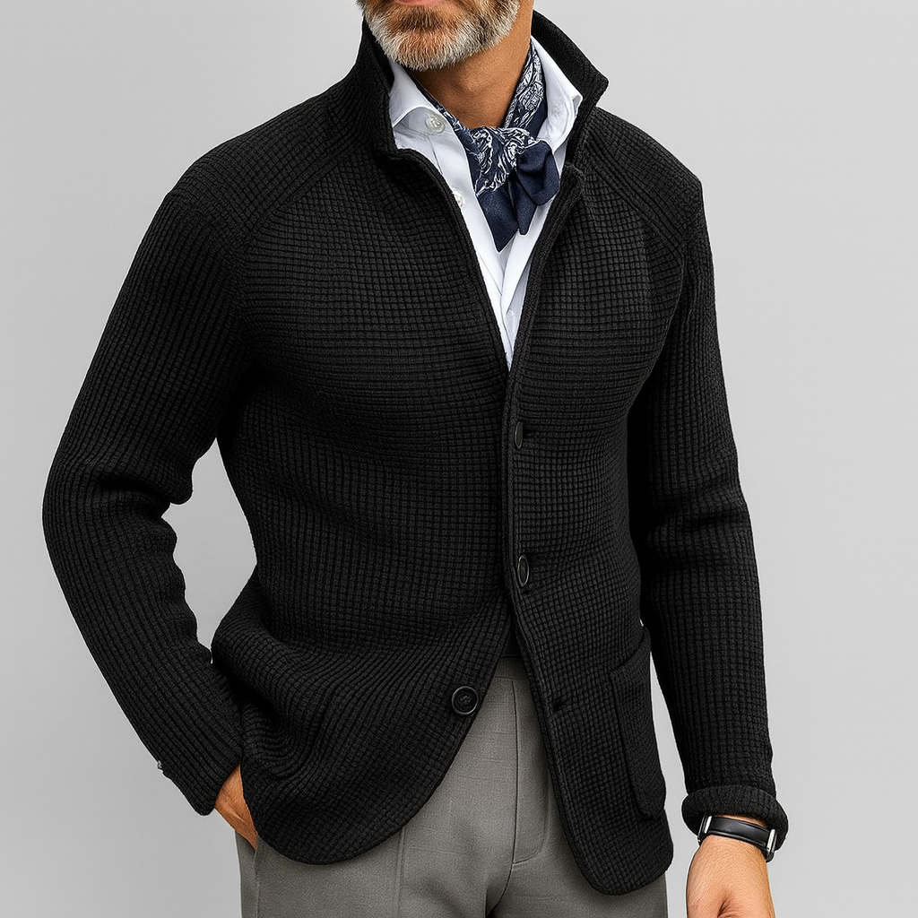 Herrkardigan med knappstängning och ståkrage