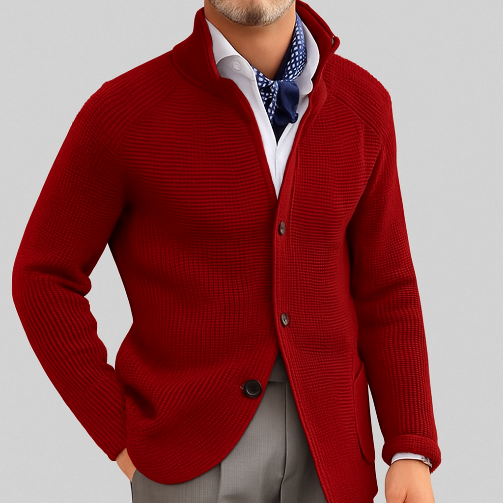 Herrkardigan med knappstängning och ståkrage