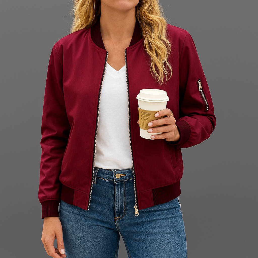 Bomberjacka med dragkedja och ribbade ärmslut 