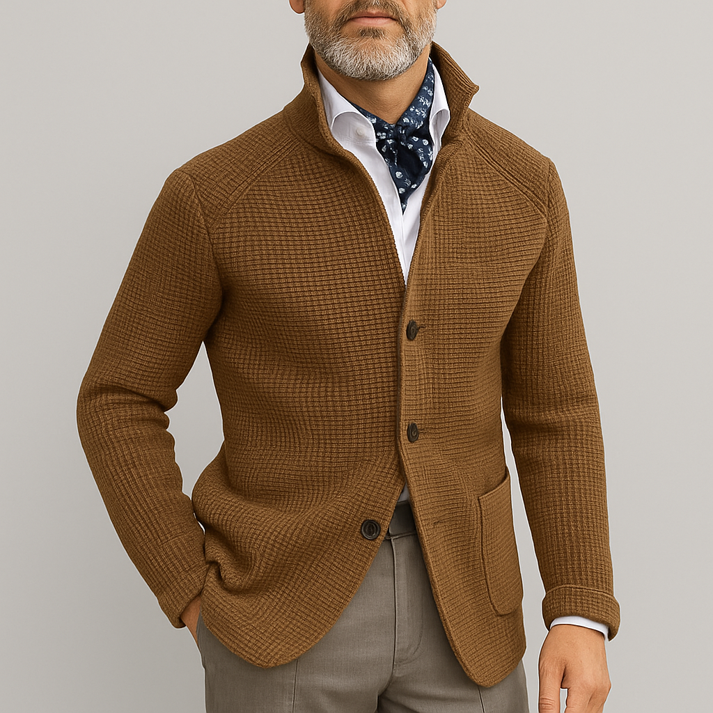 Herrkardigan med knappstängning och ståkrage