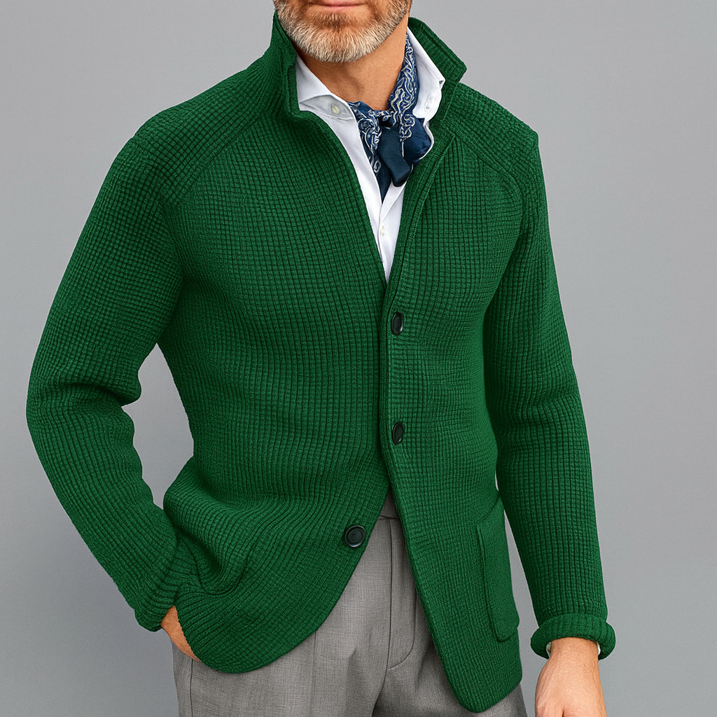 Herrkardigan med knappstängning och ståkrage