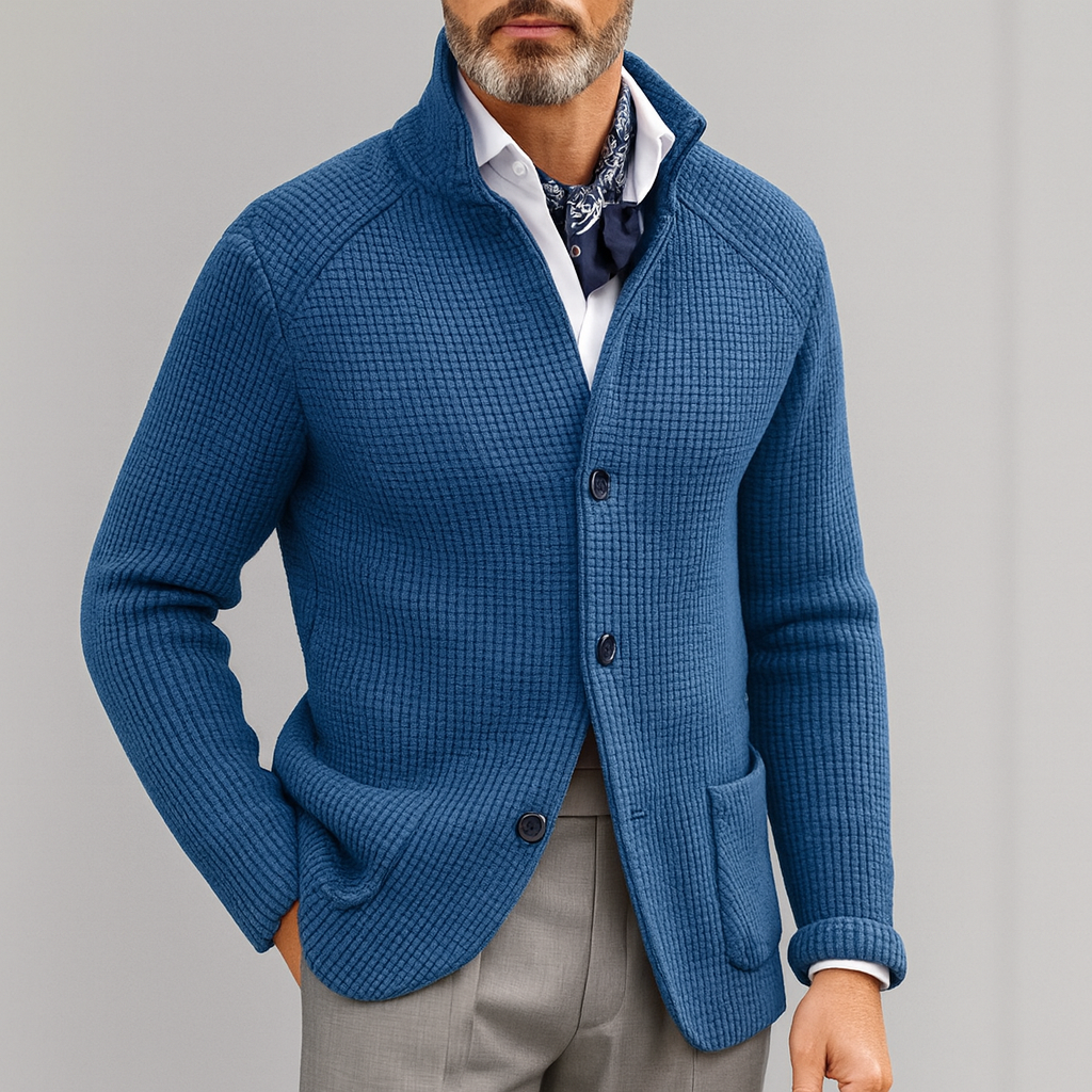 Herrkardigan med knappstängning och ståkrage