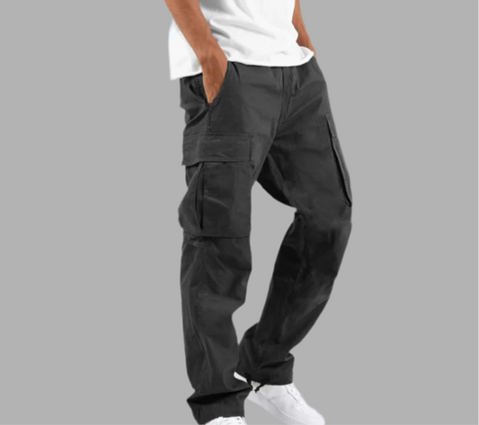 Herr cargobyxor med rak passform och fickor