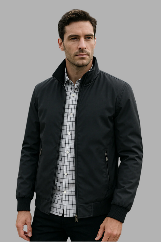 Herrjacka med dragkedja och ribbade muddar