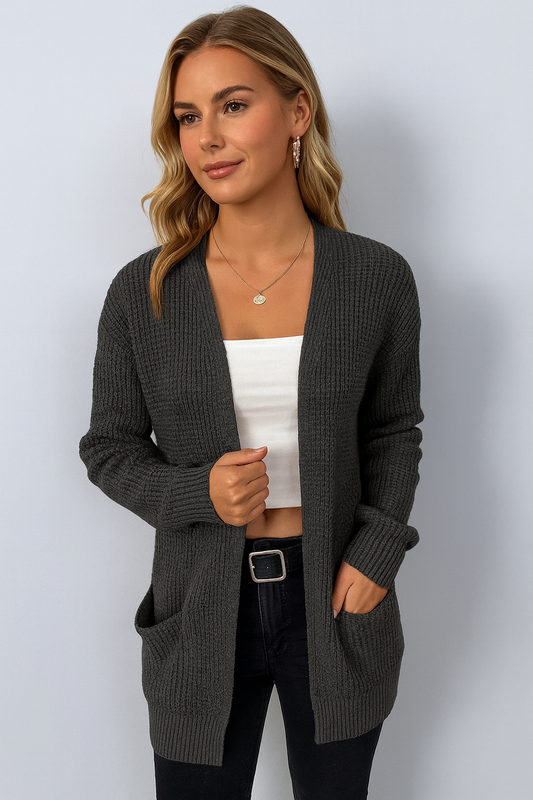 Damkofta med öppen framsida och fickor