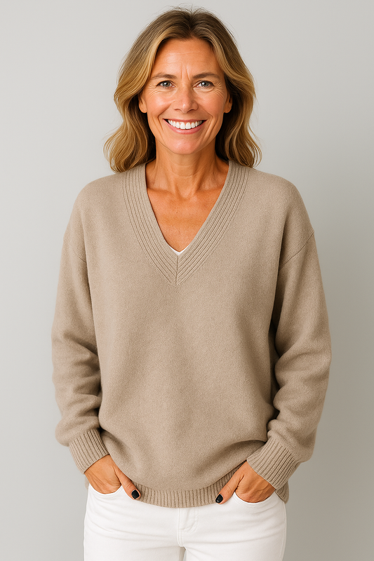 Damtröja med V-ringning och långa ärmar