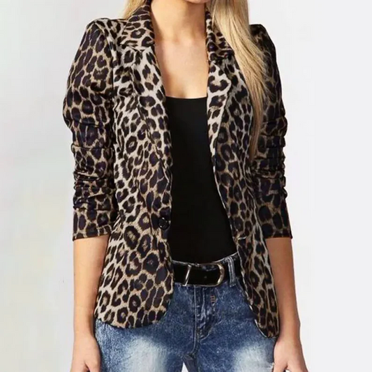 Dames blazer med dierenprint en reverskraag